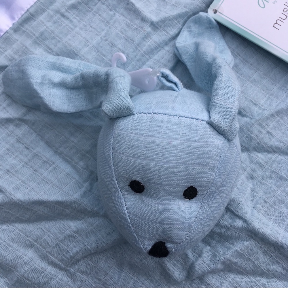 Bunny Lovey Aden By Aden + Anais Security Blanket Blue Muslin Solid Winter Sky - Picture 3 of 12